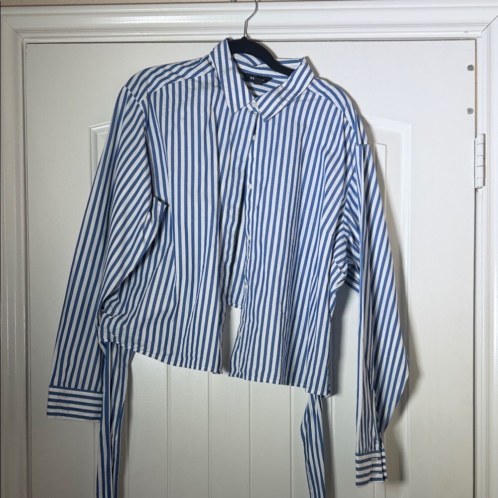 Blue and White Striped Button-Up Shirt